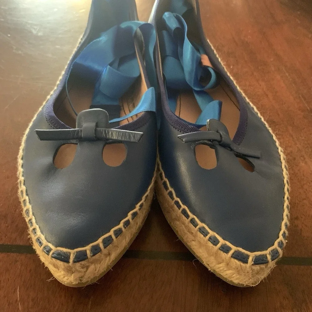 Marc Jacobs Mouse Espadrille Flats Womens 36 Blue Like New Satin Spain Ankle Tie